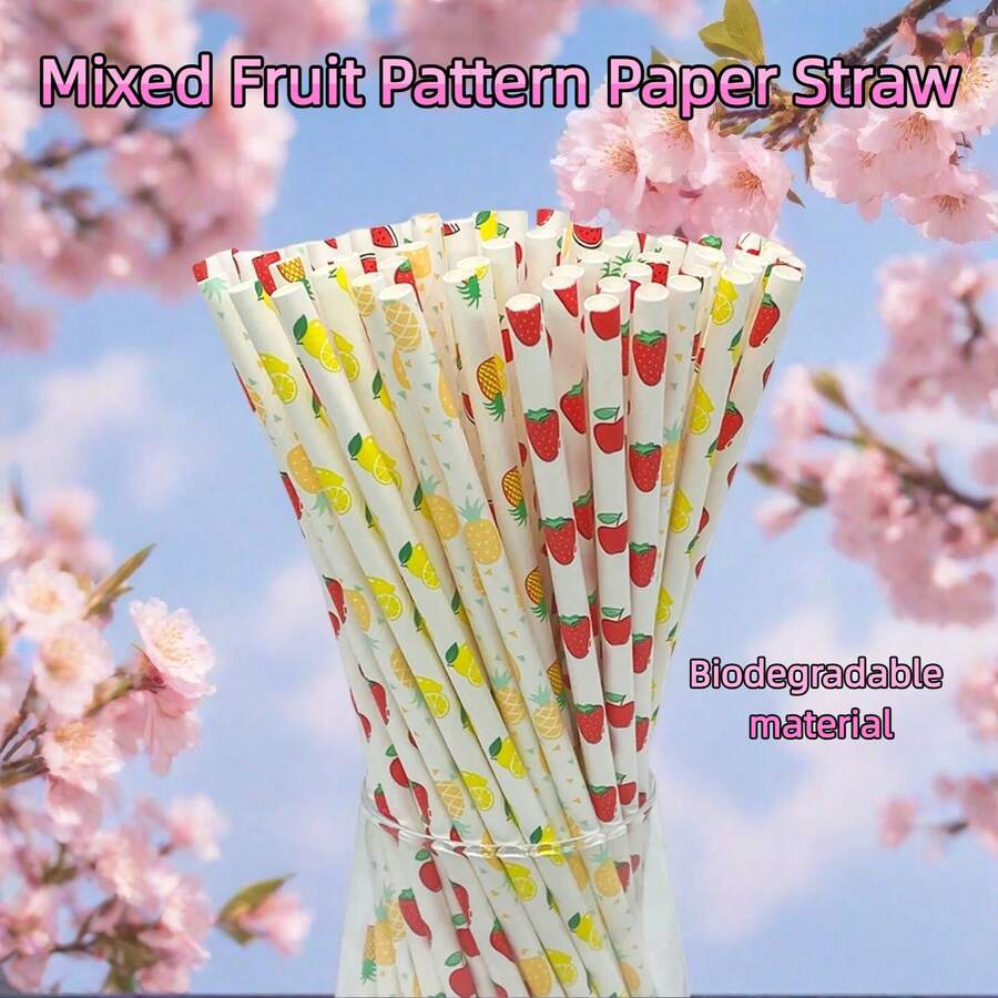 100 قطعة من قش الورق بسلسلة الفواكه المختلطة، قطر 6 مم/0.23 بوصة، طول 197 مم/7.75 بوصة، مناسب للحانات وحفلات المنزل وأعياد الميلاد والنزهات والتخييم والنوادي والمطاعم ومحلات المشروبات - خلط الألوان - مشاهدة 1