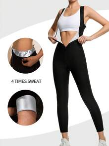 2025 Nuevo Mono de Sauna Fitness de 4 en 1 para Dar Forma, Conjunto Exclusivo de Yoga Sauna para Pérdida de Peso de Mujer: Mono Camiseta de Corte Minimalista de unicolor con Cintura Alta, Mono de Sauna para Dar Forma a la Mujer con Soporte de Busto Fijo + Diseño con Cremallera, Emparejado con Cinturón de Cintura Recubierto de PU, Silueta de Entrenamiento talla grande Prominente, Adecuado para Fitness, Correr, Ejercicio y Otros Escenarios