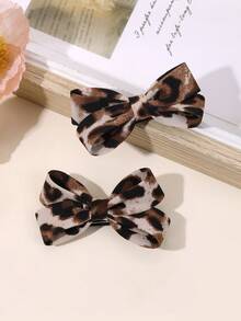 2个豹纹印花发夹，卡其棕色蝴蝶结鳄鱼夹，优雅日常发夹，可爱甜美时尚发卡，女士发饰，发夹，发卡