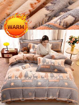 3 st tjockt dubbelsidigt varmt fleece-sängkläderset, skog, rådjur, dinosaurie, blåsfisk grafiskt tryckmönster (1 påslakan, 2 örngott, exklusive lakan, täcke och kudde), lämplig för sovrum och studentrum, mjukt och mysigt, omedelbart varmt, värmelåsande, andningsbart och fukttransporterande, enkelt och elegant, maskintvättbart