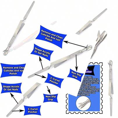 G.S CUTICLE MAGIC WAND PUSHER TWEEZER MULTI FUNCTION ACRYLIC NAIL PINCHER TOOL NEW