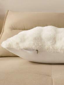 1pc White Decorative Faux Rabbit Fur Cushion Cover Without Filler, Modern Flannelette  Fuzzy Plush Throw Pillow Cover Zipper Closure For Home, For Sofa, Living Room - White - View 5