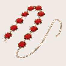 Fashionable Women's Waist Belt, Mirrored Casual Decorative Waist Chain Combo With Agate, Ruby, Metal Chain, Polka Dot Bohemian Zinc Alloy, Suitable For Spring, Summer, Autumn, Winter