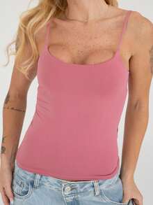 Thin Strap Tank Top In Polyamide, Blouse With Lining, Suplex Blouse - Bubblegum Pink - View 1
