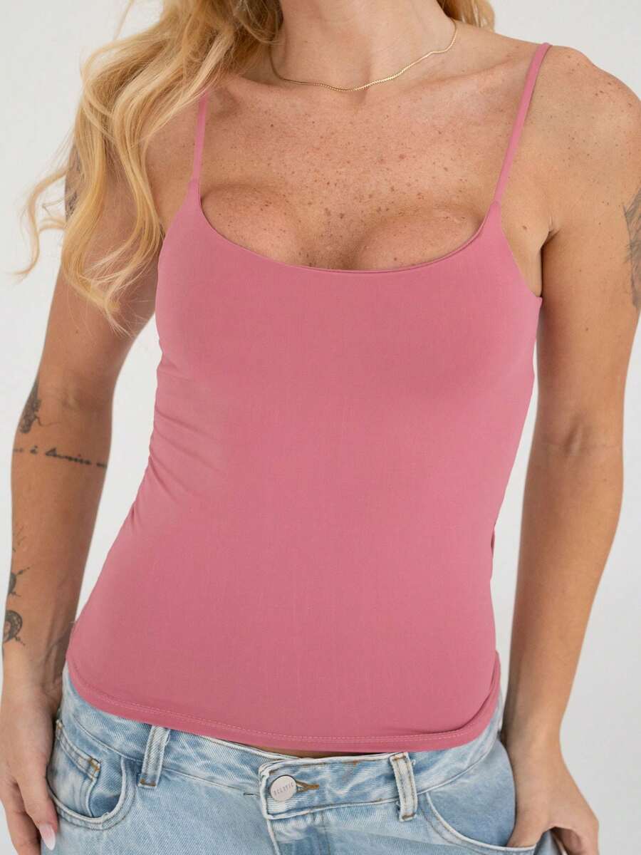 Thin Strap Tank Top In Polyamide, Blouse With Lining, Suplex Blouse - Bubblegum Pink - View 1