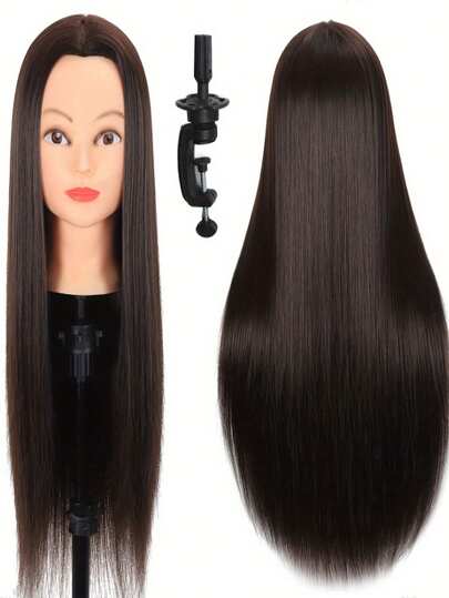 Professional Long Straight Hair Mannequin Head - Includes Adjustable Clamp, Ideal For Braiding, Cutting, Styling Practice, And Beauty Training Doll Head