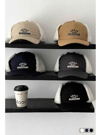 Baseball Cap With Attached Sherpa Ear Muffs: New Autumn/Winter Letter Embroidered Sherpa Ear Muffs Baseball Cap For Men And Women, Suitable For Skiing, Fashion, Casual, Warm Fleece-Lined Winter Sherpa Fur Ear Flap Baseball Cap, Thick Warm Casual Adjustable Curved Brim Cap Retro Sherpa Fur Ear Protection Embroidered Baseball Cap, Warm Autumn/Winter Unisex Casual Cap