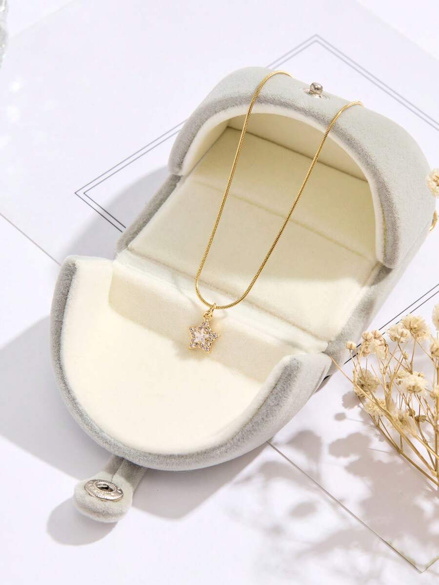 Nooxian 1pc Women's Stainless Steel Star Cubic Zirconia Pendant Necklace (No Gift Box)