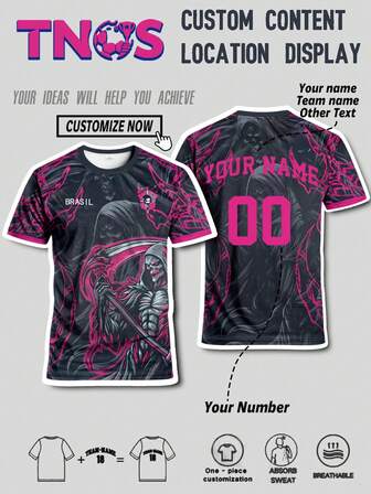 Men's And Youth Personalized Custom Soccer Jerseys With DIY Names And Numbers, Team Name And Number, Brazil Special Edition Men's Soccer Shirts & Men's And Youth Crew Neck Sports T-Shirts, Sports And Outdoor Fitness Gear & Featuring A Grim Reaper Style Print & Suitable For Brazilian Soccer Matches, Soccer Training, Daily Workouts, Parties, Casual Wear, And As Gifts For Men & Men's Gifts