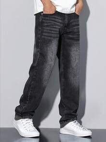 Teen Boy Pocket Straight Loose Casual Jeans, Simple & Fashionable