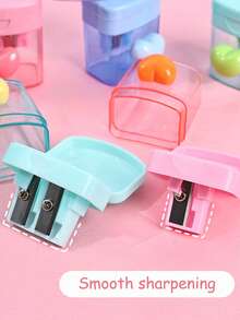 4 قطع مبراة أقلام بشكل قلب كرتوني بألوان الماكرون، مزودة بغطاء شفاف وفتحتين، مناسبة لمختلف أنواع الأقلام، تجليخ ناعم عالي الجودة لاستخدام طلاب المدارس الابتدائية والأطفال في التعلم والامتحانات