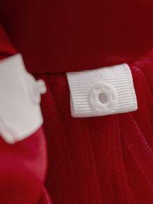 女婴V领蝴蝶结荷叶边网纱婚纱，适合生日派对，不含头饰 - 酒紅色 - 查看 11