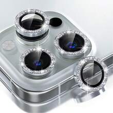 1 set compatibile con 11 12 13 14 15 16 17 Pro Max, protezione per obiettivo fotocamera con decorazione glitterata, copertura in vetro temperato ultra HD, anello protettivo in metallo per obiettivo, accessori con glitter in titanio