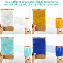 4 Stück farbige Stretchfolie mit 1 Kunststoffgriff, 10 cm x 150 m, industrielle Stärke, selbstklebende Stretchfolie, Mini-Rolle zum Umzug, Sortieren, Verpacken, Versand und Palettenfolie