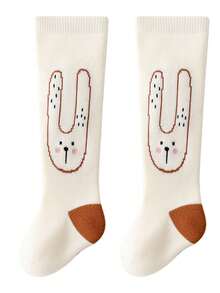 1 paire de chaussettes hautes épaisses de lapin dessin animé pour enfants, convenant pour le port quotidien, automne/hiver - Multicolore - Voir 9