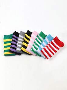 1 Pair Women's Striped Knee-High Socks, Striped Socks For Cosplay, European And American Sports & Casual Style, Calf Socks - Multicolor - View 7