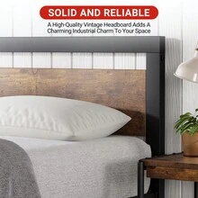 EastVita Metal Platform Bed Frame With Wooden Headboard And Footboard, Non-Slip Heavy Duty Bed Frame With Large Under Bed Storage, No Box Spring Needed, Noiseless - 米色 - 查看 8
