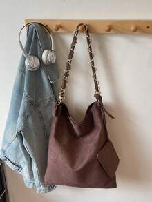 New Solid Color PU Large Capacity Special Metal Chain Hanging Pouch, Soft Fabric, Foldable, Handbag Tote Bag Suitable For Travel, Shopping, Dating, Women's Gift, Suitable For Teenage Girls, College Students, Beginners And White-Collar Workers, Ideal For Office, School, Work, Business, Commuting, Outdoor, Travel, Picnic