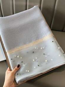 1pc Faux Silk Faux Pearl Decor Women Scarf/Shawl, Suitable For Daily Wear For Dress,Beach,Holiday - Light Grey - View 2