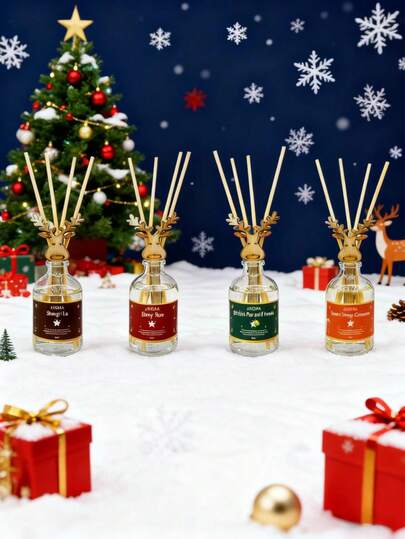 1 Peça Aromaterapia Livre de Fogo de Natal com Placa de Madeira de Cervo e Embalagem Requintada, Múltiplos Aromas para Escolher, Criando um Ambiente Festivo com Aromaterapia Livre de Fogo de Natal (A Cor e a Quantidade de Vime são Aleatórias)