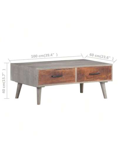 VidaXL Coffee Tafel 100x60x40 Cm Solid Rough Mango Wood Grijs view 2