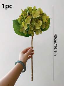 1/3pcs 16.9Inch Green Hydrangea Artificial Flowers With Stems, Silk Hydrangea Desktop Decoration Flowers, For Home, Room, Office, Garden, Wedding DIY Decoration, Fake Plant - Green - View 2
