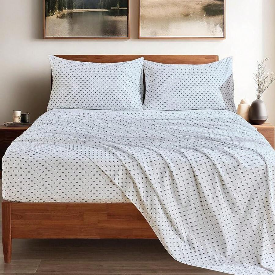 Black Sheets, Deep Pocket, 1800 Thread Count, Soft Breathable, Cute Printed Boho Farmhouse Bed Sheets, Up To 18 Inch - Grey and White - View 1