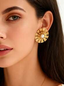 1 Pair Minimalist Elegant Exaggerated Asymmetrical White Plastic 3D Floral Stainless Steel Earrings, Suitable For Women's Daily, Commute, Party Wear, Holiday Gift