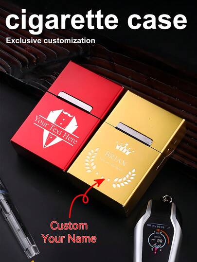 1pc Customized Personalized Name Aluminum Alloy Metal Cigarette Case, Personalized Engraved Portable Cigarette Storage Box, Customized Gift For Men, Suitable For Husband, Boyfriend, Dad, Men, Father's Day, Grandpa, Birthday Gift With Name Engraved