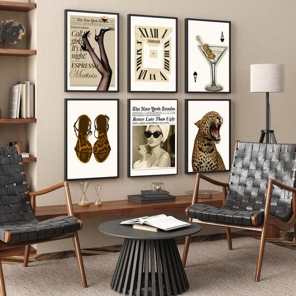 1/6 Stück Retro Leopard Wandkunst Bild, Vintage Glamour Drucke Leinwandgemälde mit High Heels & Retro Zeitungsplakaten, Y2K Mode Wanddekoration für Wohnzimmer, Schlafzimmer oder ästhetisches Wohnheim- und Apartment-Dekor, Geschenk für sie, ohne Rahmen