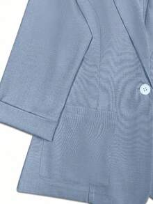 Women's Elegant Solid Color Peaked Lapel Single Button Pocket Suit Jacket - Blue - View 4