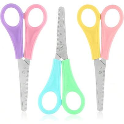 3 Pack 5 Safety Scissors Tip Stainless Steel Comfort Soft Grip School Classroom Small Scissors Assorted Colors Art Supplies Student Cutting Paper
