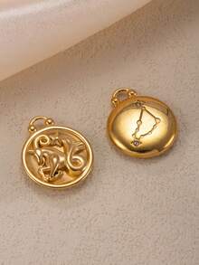 1pc Stainless Steel 12 Zodiac Signs Reversible Pendant, Suitable For Men And Women Daily Wear, Birthday Gift (Without Chain) - Gold - View 19