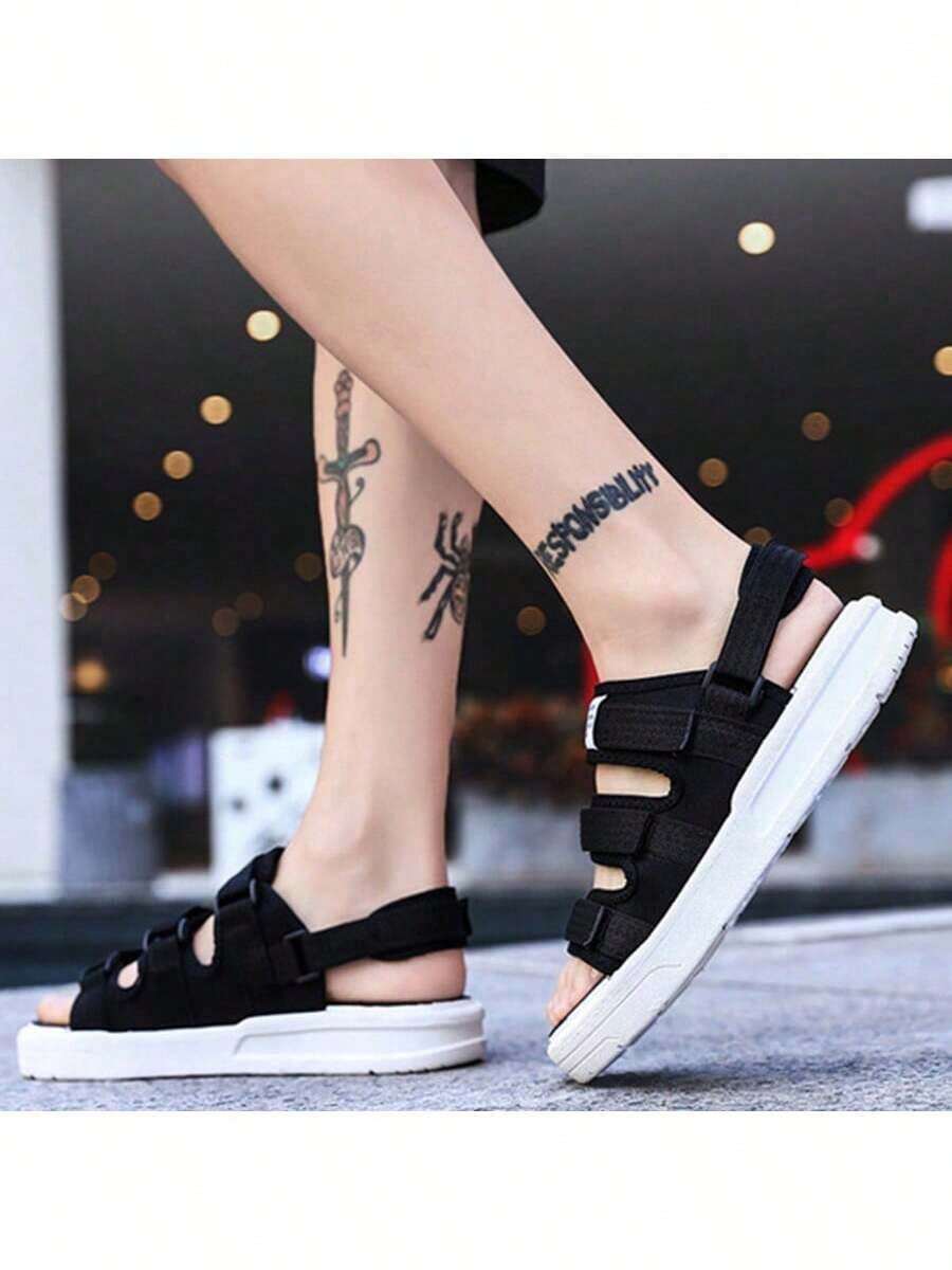 Sandalias de los deportes de los hombres al aire libre desgaste grueso fondo playa zapatos casuales adolescentes conducción deportes al aire libre cien sandalias - Blanco y Negro - Ver 1