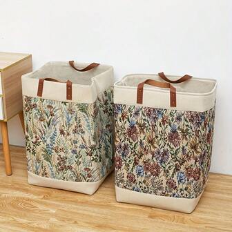 1pc Printing Hamper With Handle, Large Laundry Basket For Bathroom, Bedroom, Living Room, Dorm, Moisture-Proof Fabric Clothing Storage Bag, Handbag, Portable Shopping Bag, Organization And Storage Supplies, Home Decor, Room Decor