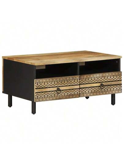 VidaXL Coffee Tafel 80x54x40 Cm Solid Rough Mango Wood Zwart