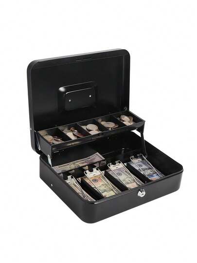 Caja fuerte con llave y cerradura, caja registradora con 4 bandejas para billetes y 5 compartimentos para monedas, caja fuerte para guardar efectivo
