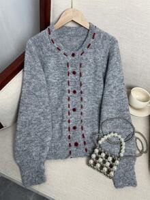 Cárdigan de punto con cuello redondo, suave y lindo para mujer, nuevo diseño casual y holgado de primavera 2025