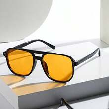 Retro Large Frame Square Sunglasses, Unisex Personalized Rivet Double Bridge Driving Cycling Glasses, Solid Color Vintage Style, Suitable For All Seasons