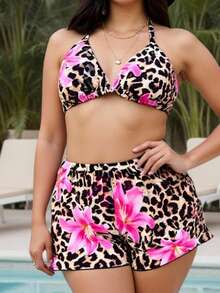 Swim Vcay Bộ bikini hở lưng họa tiết da báo gợi cảm mùa hè cho nữ cỡ lớn kèm quần đùi che phủ - Nhiều màu - Xem 2