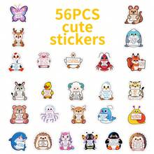56 piezas de pegatinas divertidas de animales emocionales con estética, pegatinas de dibujos animados lindos e inspiradores para scrapbook, pegatinas de vinilo para portátil, monopatín, diario, botella de agua, computadora, taza, guitarra, equipaje, etc.