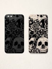 2个复古骷髅花卉印花手机壳，深色系手机壳，黑白手机壳，兼容和Galaxy手机，手机保护套 - 彩色 - 查看 34