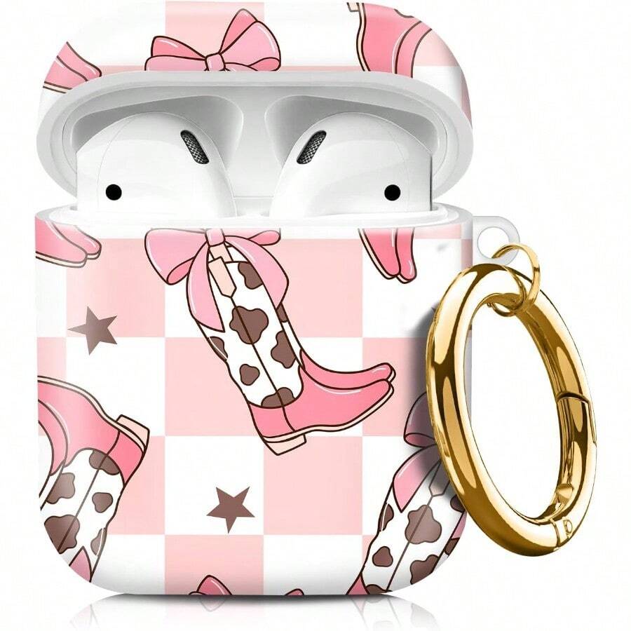 TLL  Compatible With AirPods 2nd 1st GenerationCute Hard Case With Golden Keychain Soft TPU Protective Shockproof Case For Girls Women Cute Cowgirl Boots2574 - 可愛牛仔女靴 - 查看 1