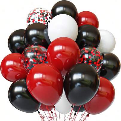 46pcs/21pcs Set Of 12inch/10inch Black, Red, White, Shiny Red Latex Balloons, Suitable For Birthday Party, Wedding Decoration, New Year Decoration, Christmas Decoration, Bachelor Party, Retirement Party, Casino Theme, Graduation Decoration