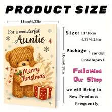 بطاقة تهنئة عيد الميلاد مع ظرف (11 سم * 16 سم) - بتصميم دب تيدي مصنوع بالكروشيه، مثالية للهدايا للخالة، مناسبة لاحتفالات عيد الميلاد وبطاقات التهنئة بالمناسبات