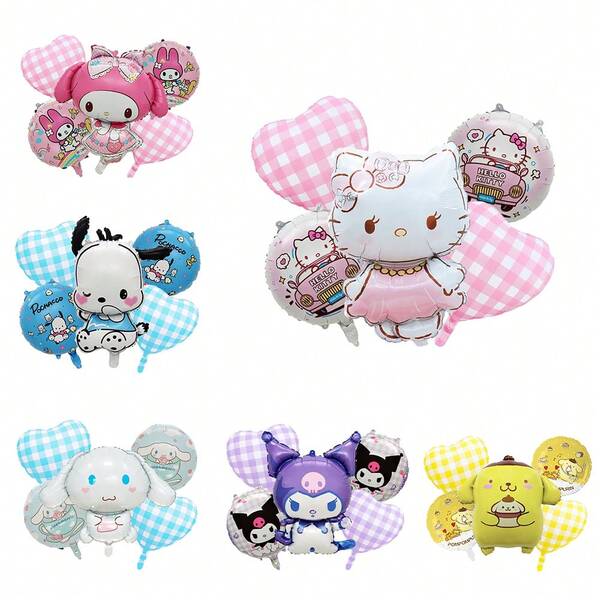 Sanrio Juego de globos Sanrio, decoración de escena de fiesta de Hello Kitty, globos de fondo fotográfico de fiesta de Kuromi, accesorios de decoración de celebración de fiesta de Cinnamoroll