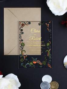 Tarjetas de boda acrílicas románticas - Elegantes invitaciones florales para eventos especiales. Invitación de boda de acrílico transparente, invitación de acrílico elegante con tarjeta de detalles, invitaciones de quinceañera y cumpleaños con flores