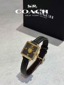 Coach Cass Black Square Dial Black Leather Strap Watch For Women - Black - View 6