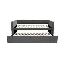 Polsterbett Ausziehbares Schlafsofa, 90*200 Cm, Klassische Vollform Mit Knöpfen, Mit Lattenrost, Multifunktionales Bett-Gästebett, Hautfreundlicher Samtstoff, Hellgrau (Matratze Nicht Enthalten) - Gray + Upholstered + 90cm*200cm - View 6