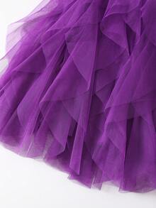 1pc Women's Asymmetrical Layered Ruffle Mesh Puff Skirt - Purple - View 3